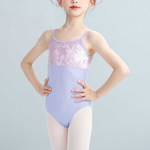 バレエレオタード ベルベット切替キャミソールバレエレオタード