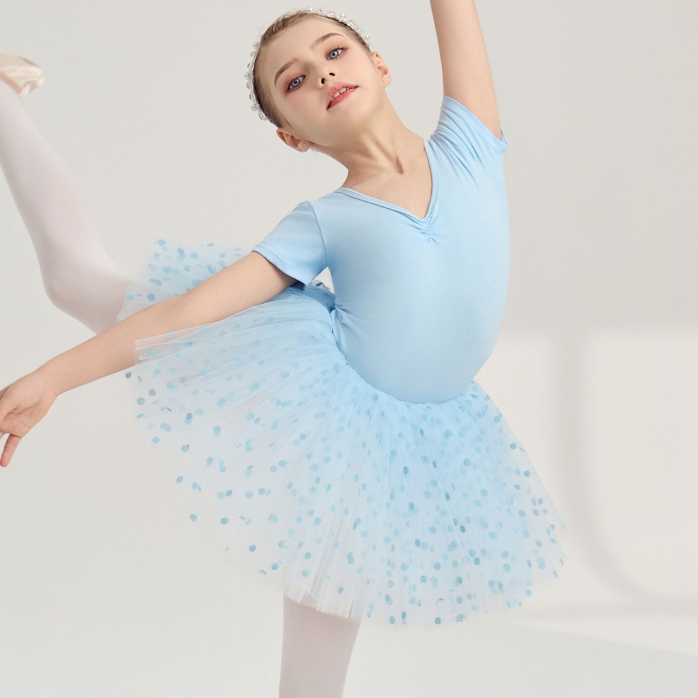 バレエレオタード 背中リボン付き半袖バレエレオタード