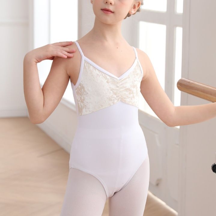バレエレオタード 胸元レース切替キャミソールバレエレオタード