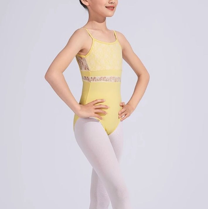 バレエレオタード 胸元レース切替キャミソールバレエレオタード