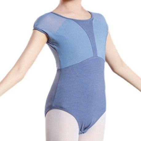 メッシュ切り替えキャップスリーブ青系バレエレオタード