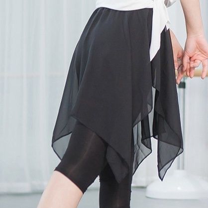 バレエレオタード シフォン重ね巻きスカート付き練習用パンツ