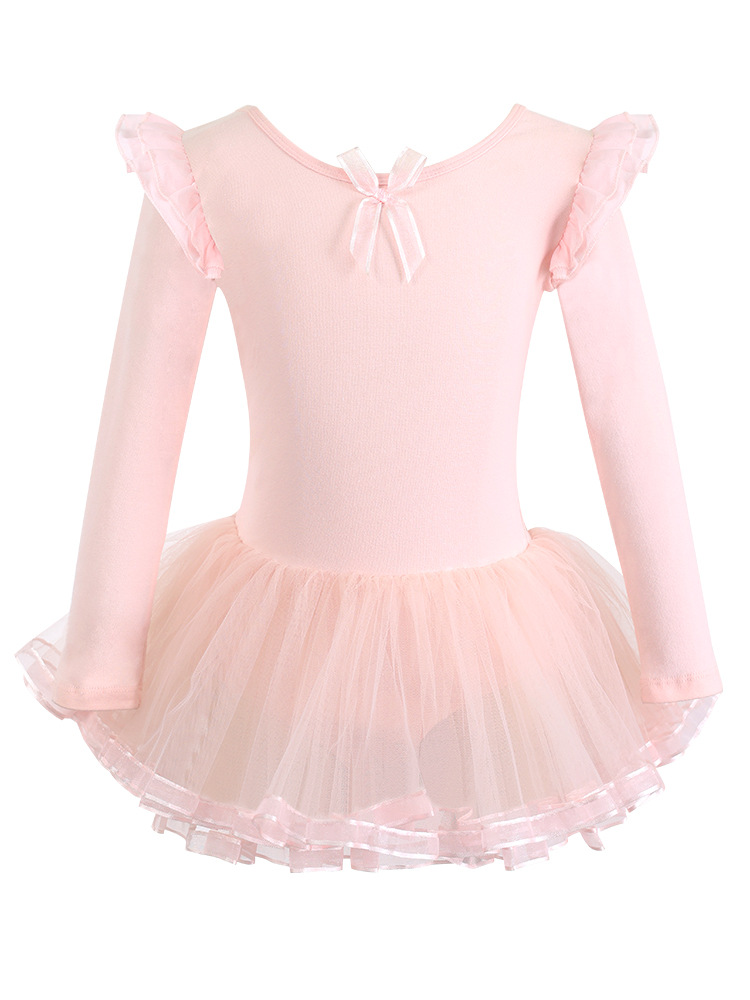 バレエレオタード フリル袖チュチュ付き長袖バレエレオタード