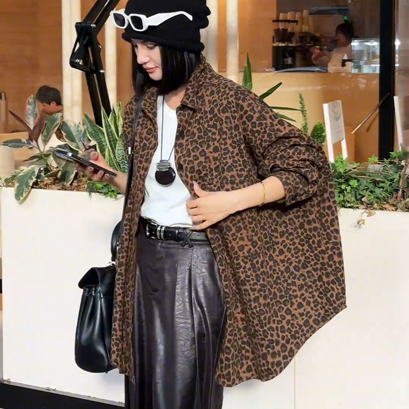 オーバーサイズヒョウ柄シャツジャケット
