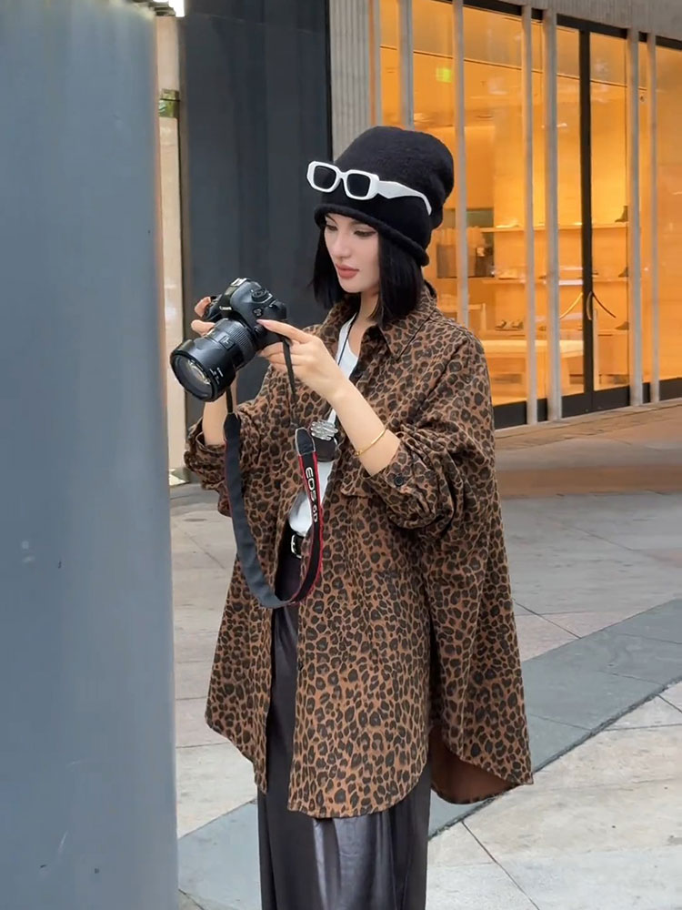 オーバーサイズヒョウ柄シャツジャケット