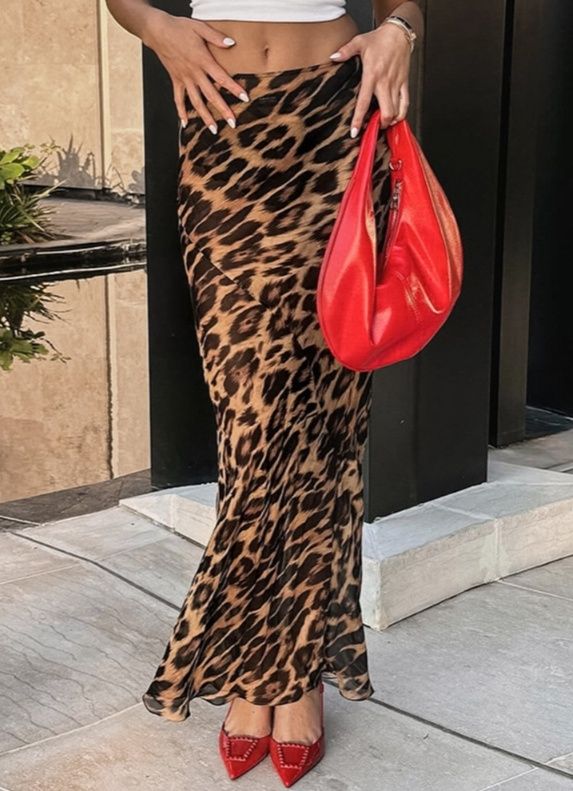 ヒョウ柄シアーメッシュロングマーメイドスカート