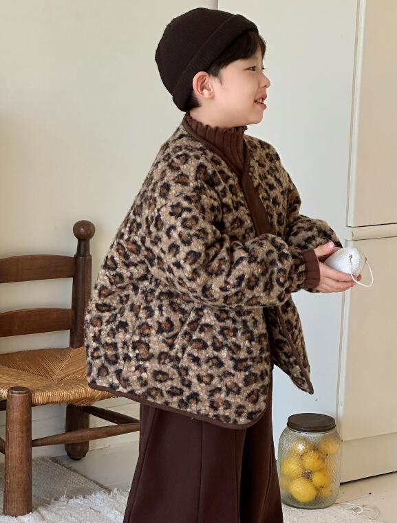 秋冬キッズアウター ヒョウ柄ふわふわボアコート