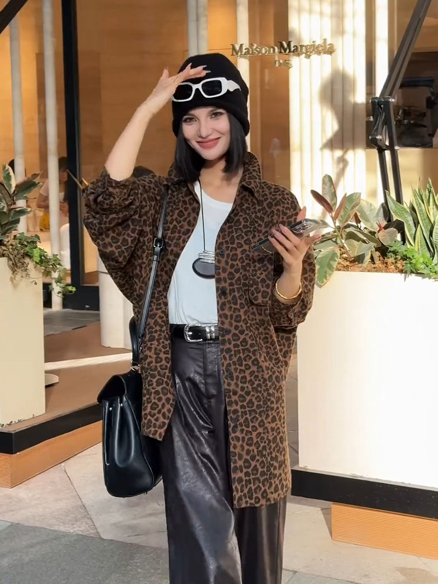 オーバーサイズヒョウ柄シャツジャケット