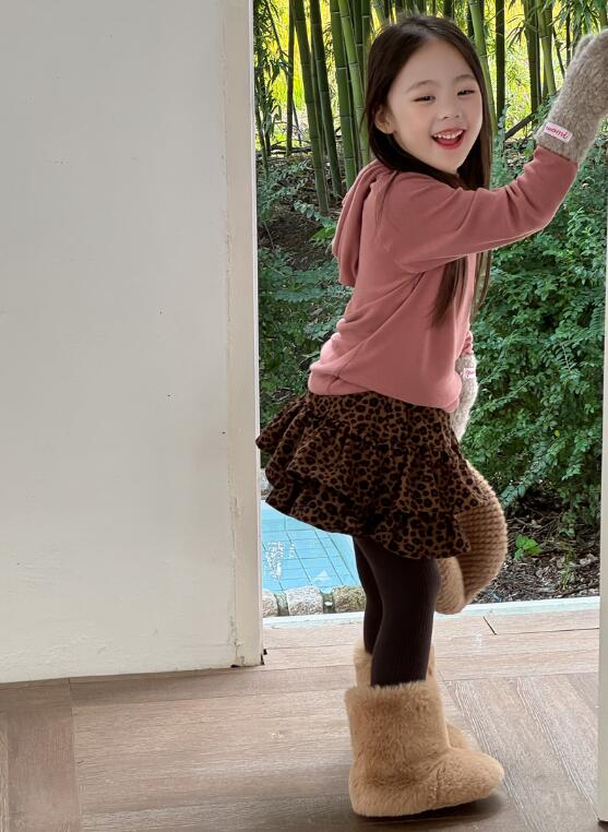 女の子用ヒョウ柄プリーツスカート フリル付き90-150センチ