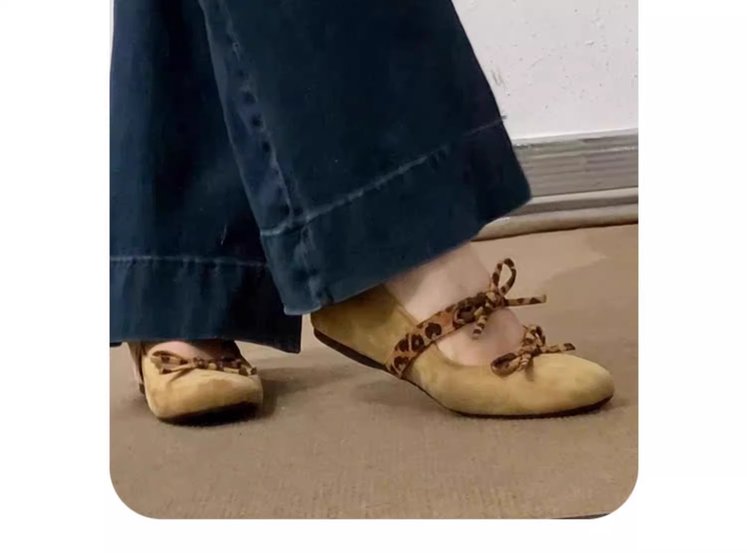 ヒョウ柄 リボン付き やわらか バレエシューズ