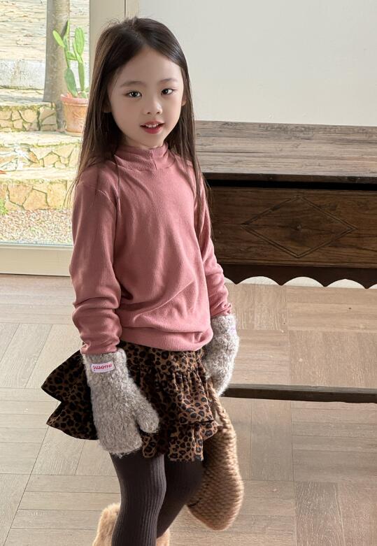 女の子用ヒョウ柄プリーツスカート フリル付き90-150センチ