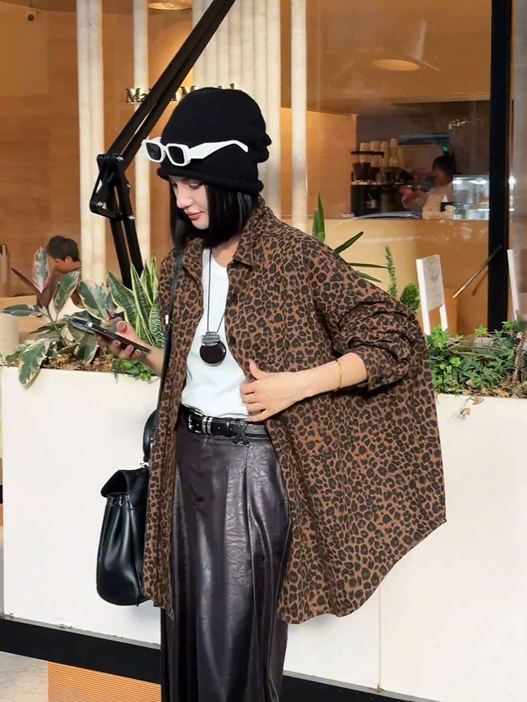 オーバーサイズヒョウ柄シャツジャケット