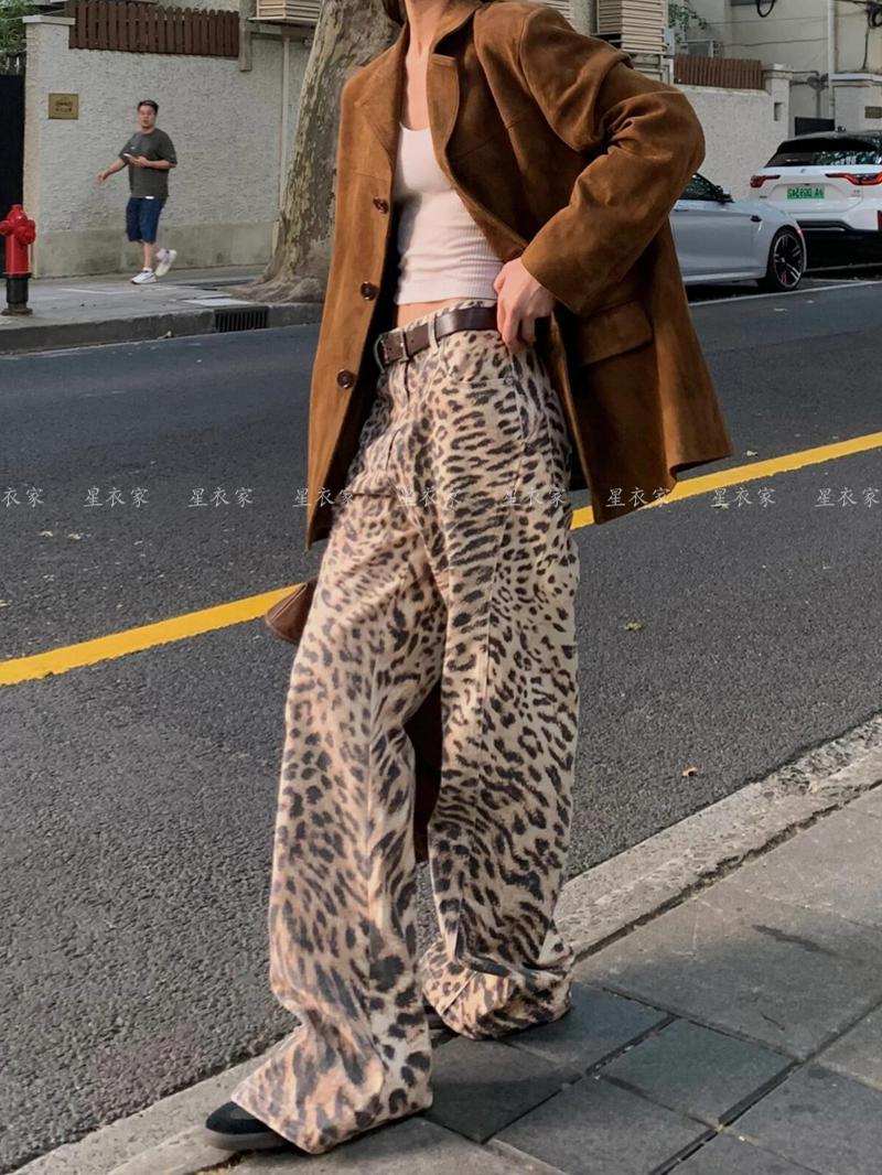 ヒョウ柄 ワイドシルエット ヒョウ柄デニムパンツ