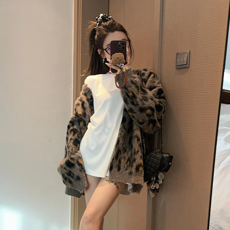 ヒョウ柄 もふもふヒョウ柄カーディガン