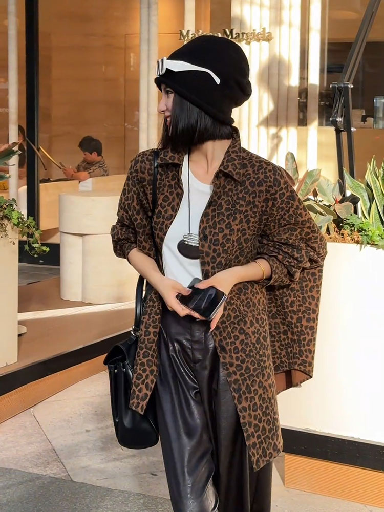 オーバーサイズヒョウ柄シャツジャケット