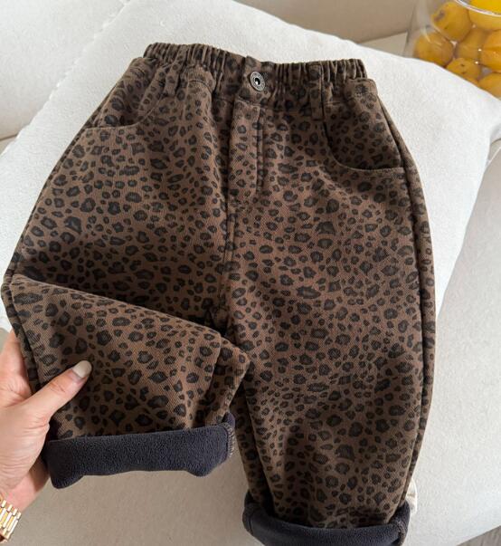 子供服 ヒョウ柄 裏起毛 長ズボン パンツ 秋冬 90-140