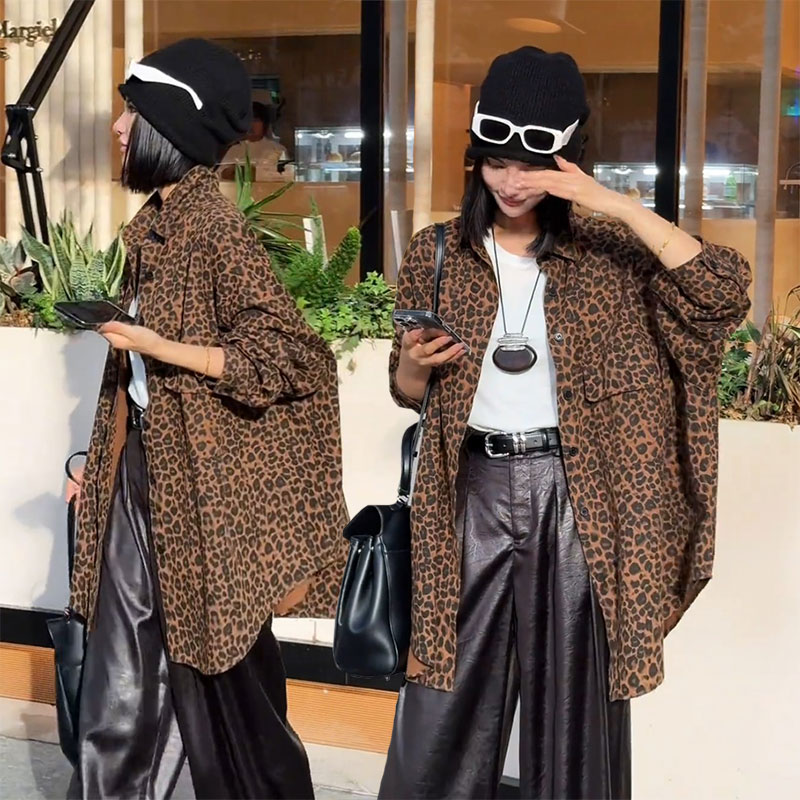 オーバーサイズヒョウ柄シャツジャケット