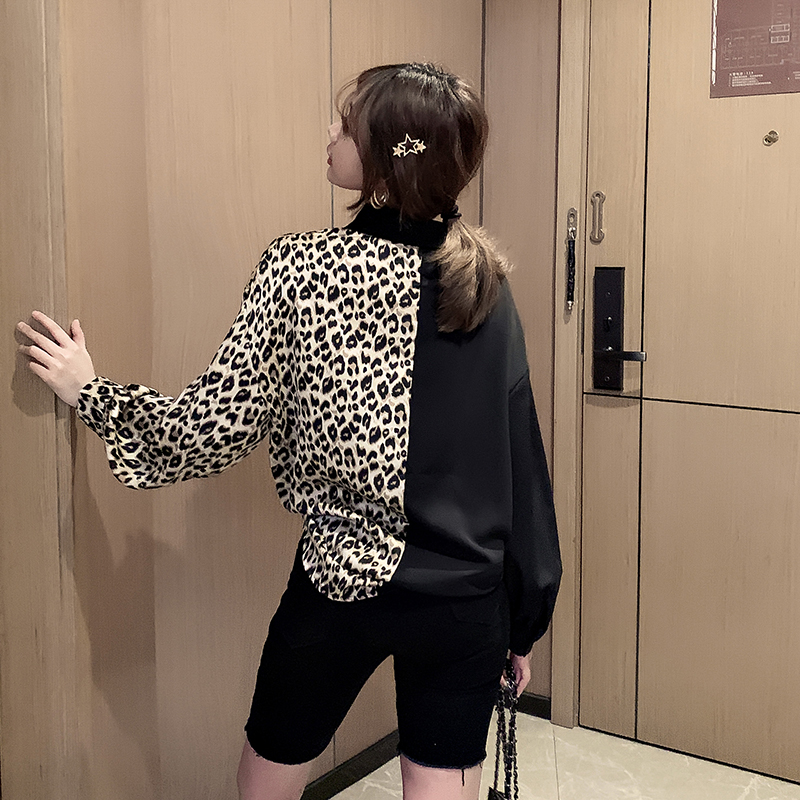 アシンメトリーヒョウ柄切替シャツ