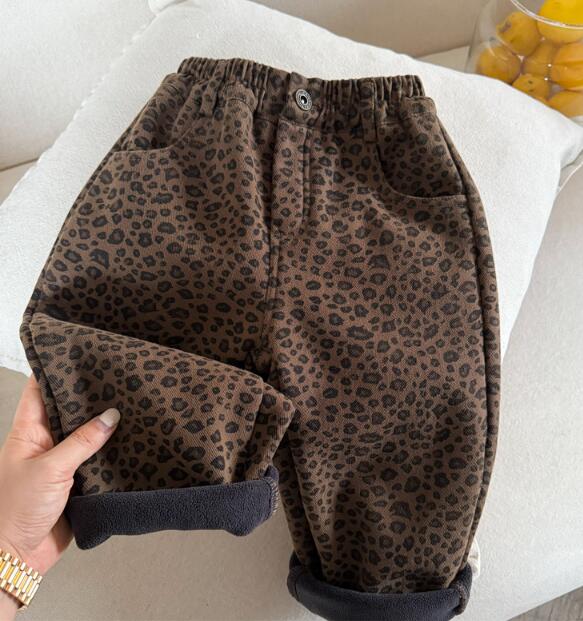子供服 ヒョウ柄 裏起毛 長ズボン パンツ 秋冬 90-140