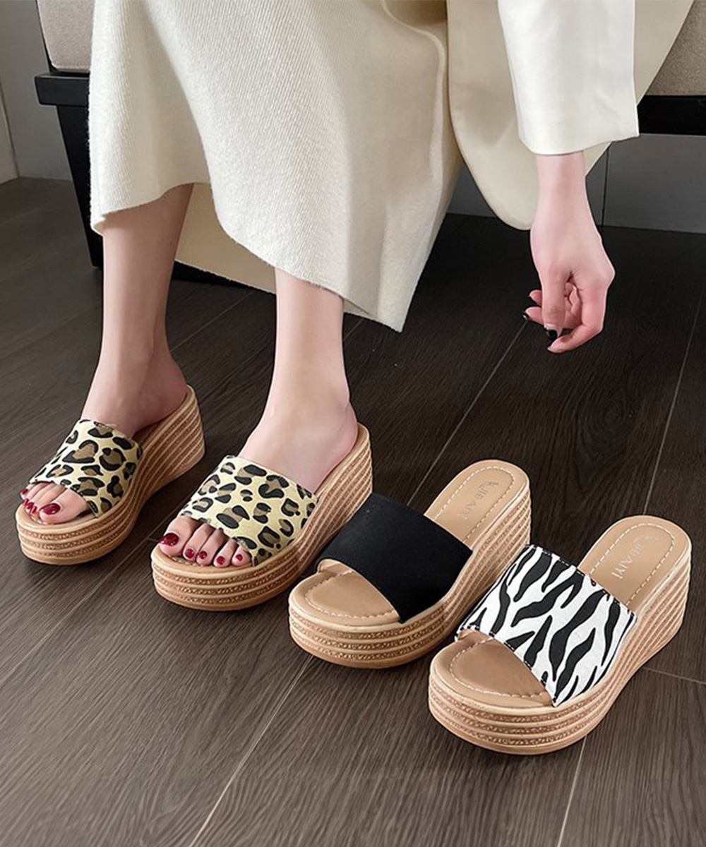ヒョウ柄 厚底ウェッジソール 美脚サンダル
