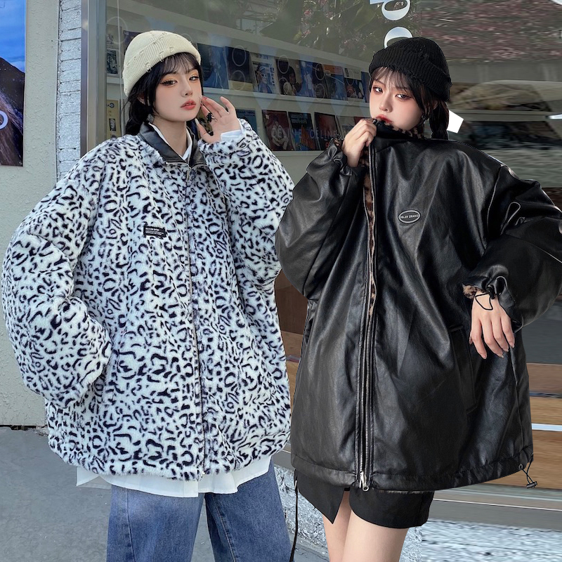全2色 リバーシブル ジャケット アウター ユニセックス ヒョウ柄