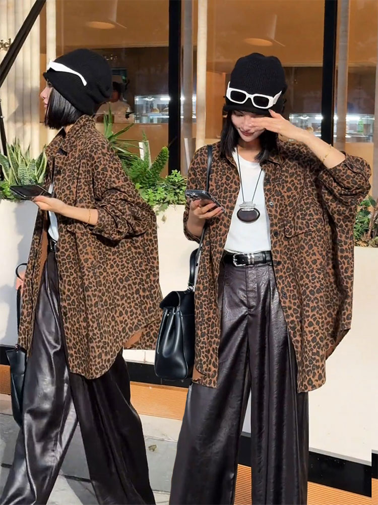 オーバーサイズヒョウ柄シャツジャケット