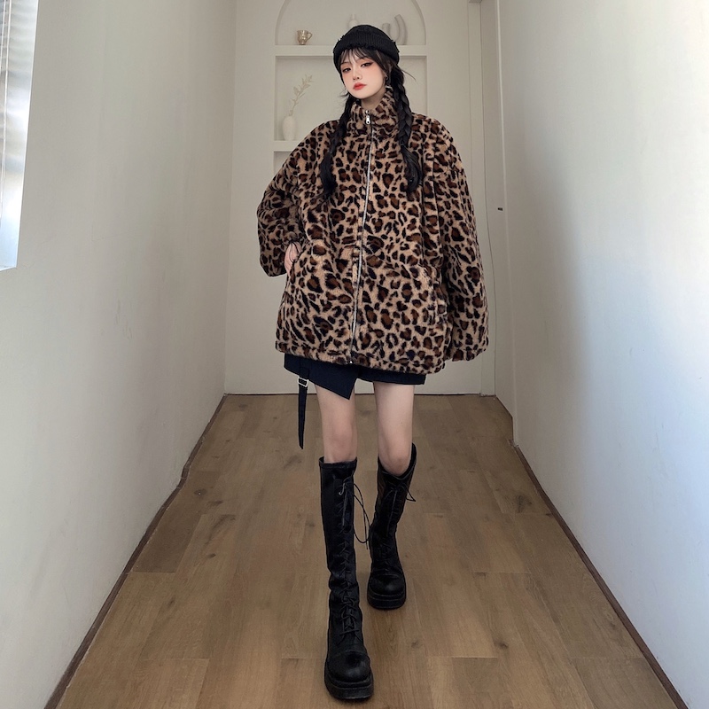 全2色 リバーシブル ジャケット アウター ユニセックス ヒョウ柄