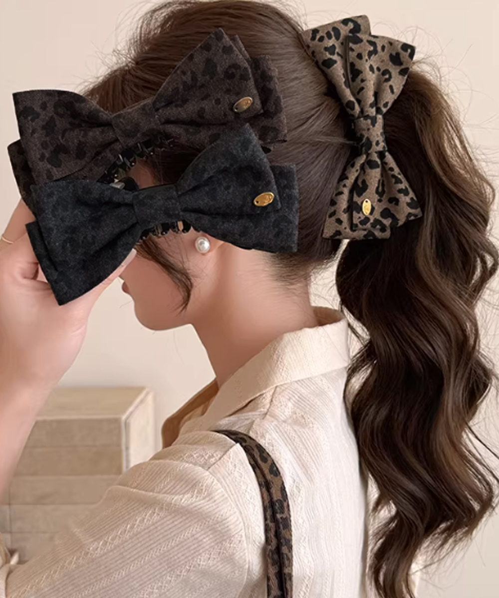 ヒョウ柄リボン バナナクリップ ファッション小物