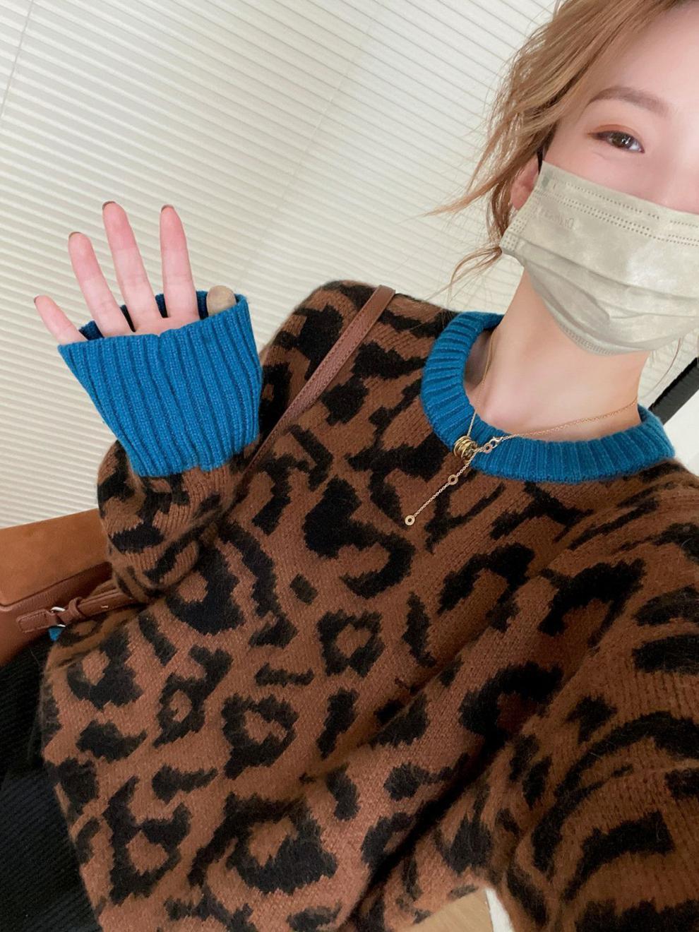 ヒョウ柄 豹柄リブ切替ニットセーター