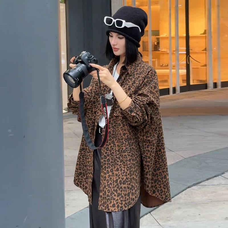 オーバーサイズヒョウ柄シャツジャケット