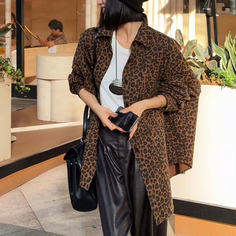 オーバーサイズヒョウ柄シャツジャケット