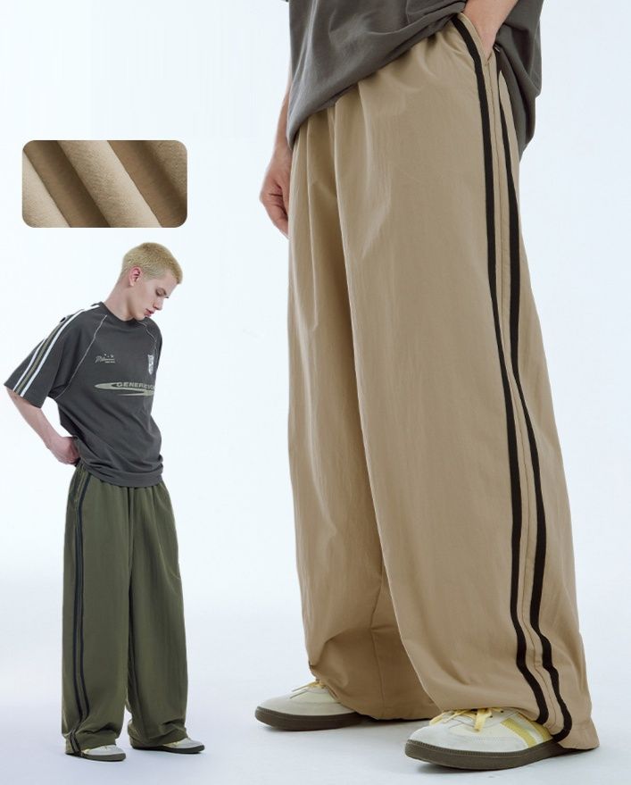 メンズジャージ サイドライン ワイドパンツ