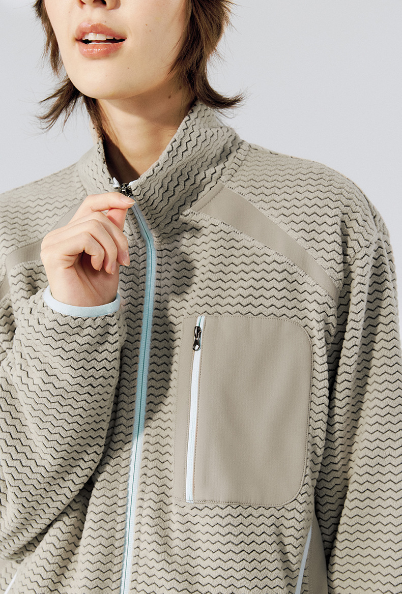 スウェットメンズジャージ 冬新作波柄切替全開式裏起毛上着全三色