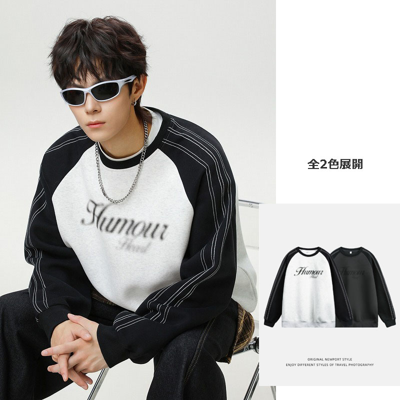 メンズジャージ メンズ ラグラン 切り替え スウェット 古着風 プリント 全2色