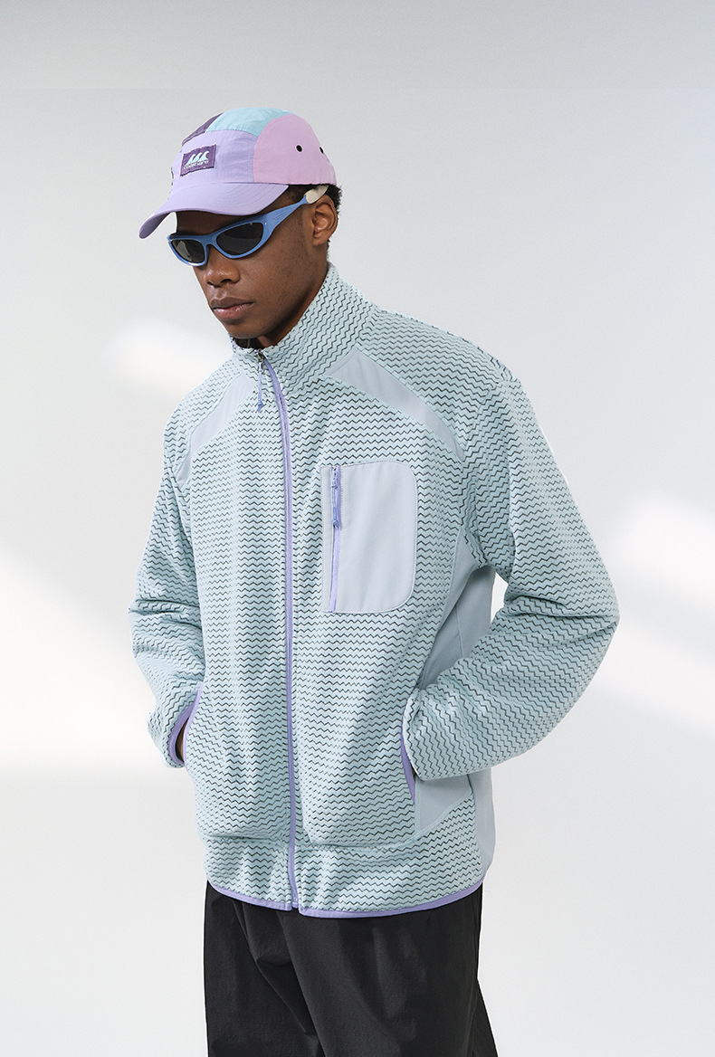 スウェットメンズジャージ 冬新作波柄切替全開式裏起毛上着全三色