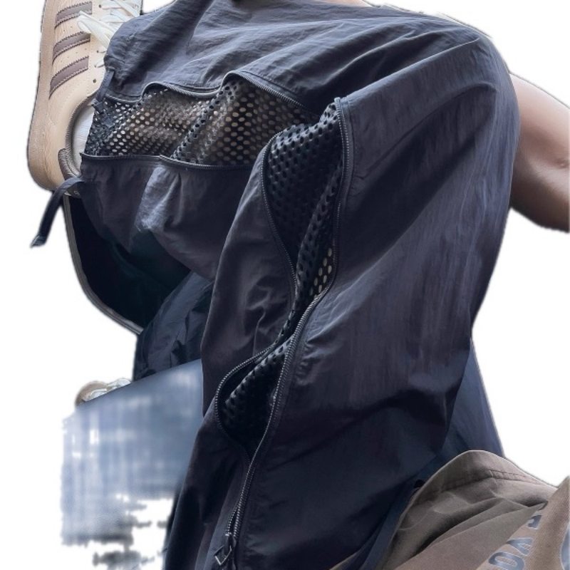 通気性抜群メッシュ切替ナイロンジャージトップス