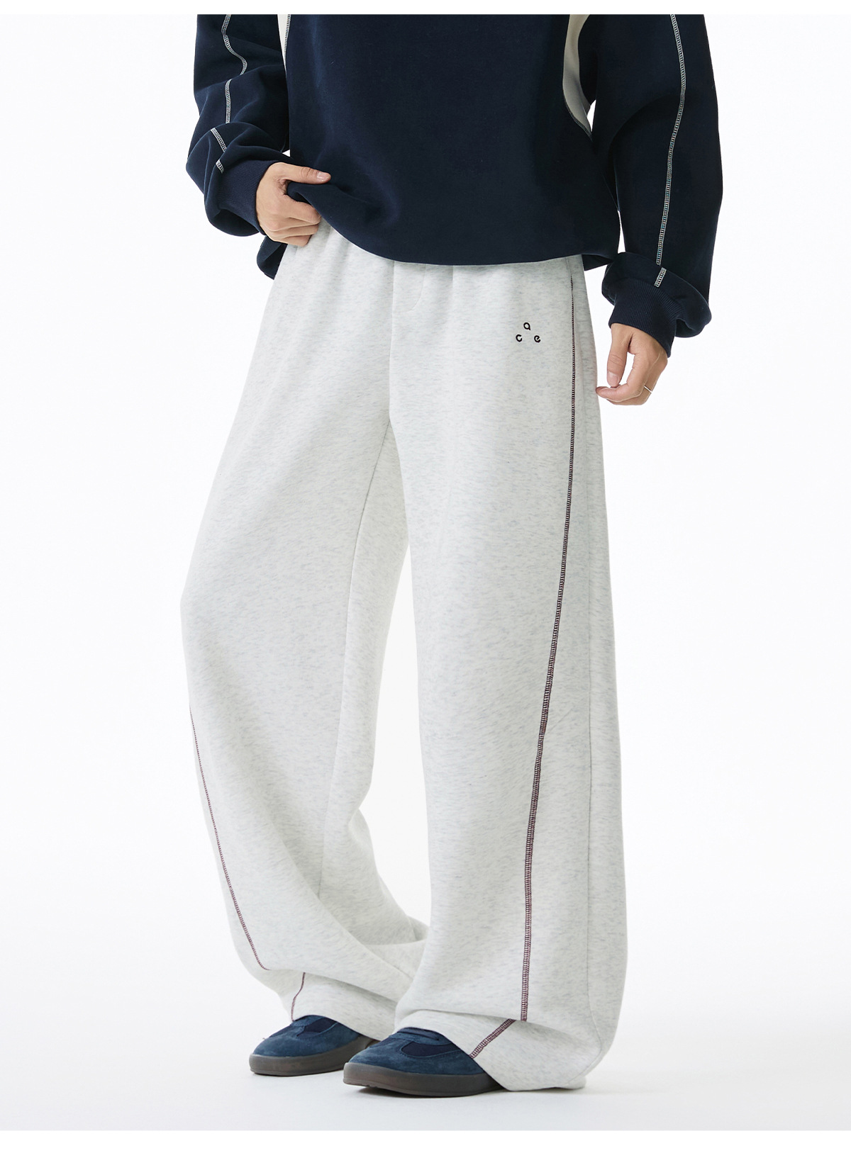 メンズジャージ メンズ 秋新作 厚手ステッチ切替ワイドスウェットパンツ 全3色