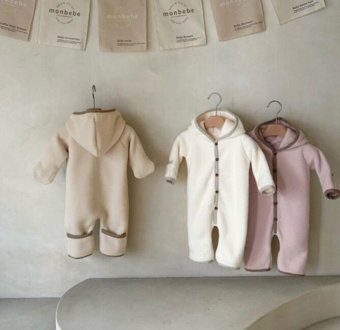 ベビー服 冬用厚手カバーオール新生児ロンパース4色展開