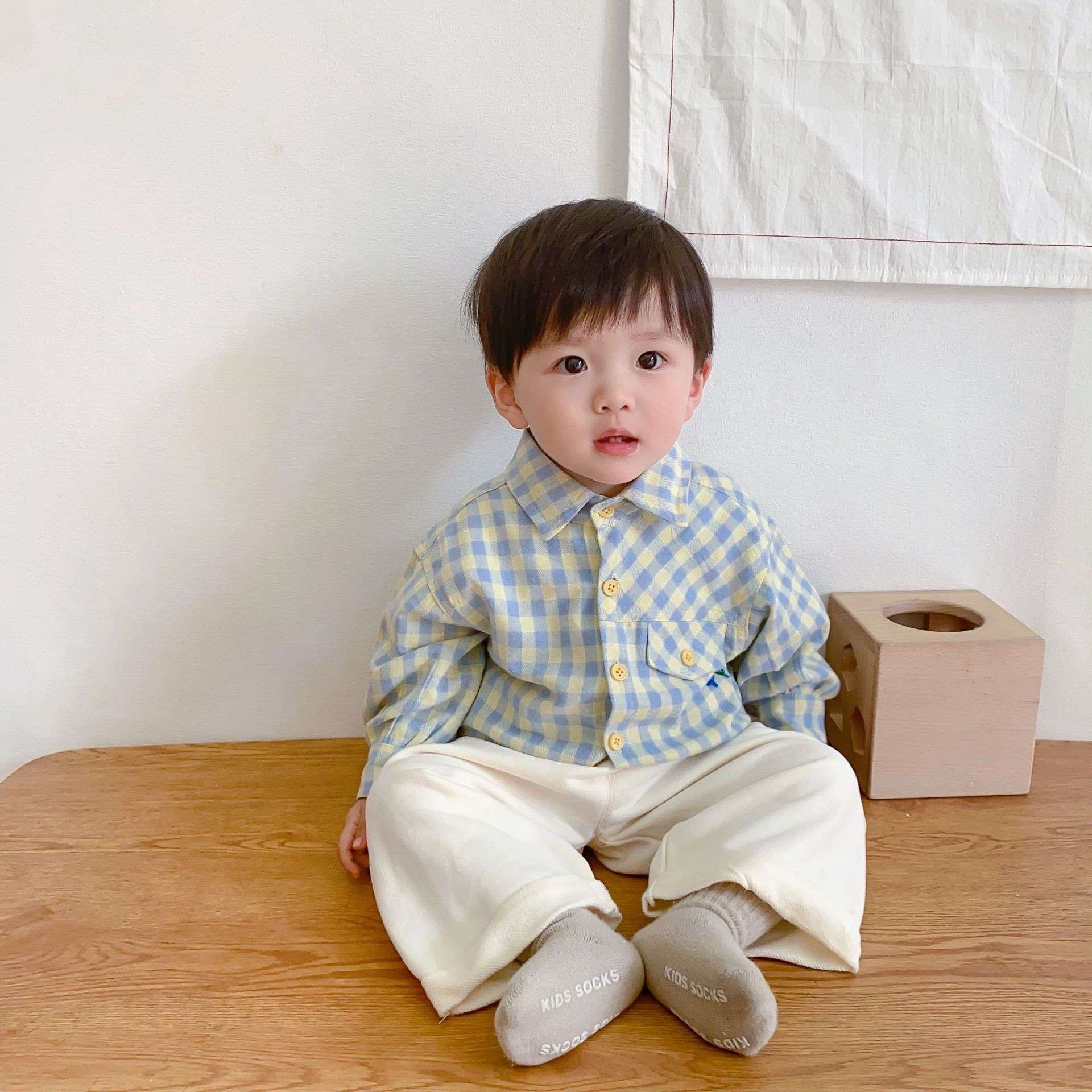 ベビー服  ギンガムチェック柄ベビー長袖シャツ