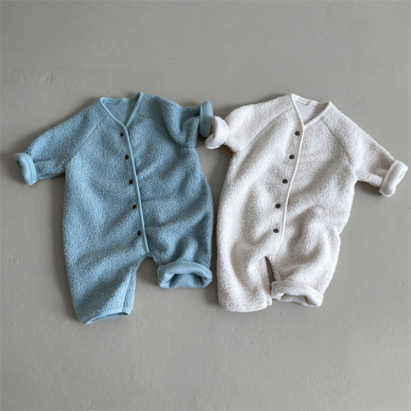 秋冬ボア素材長袖ロンパース
