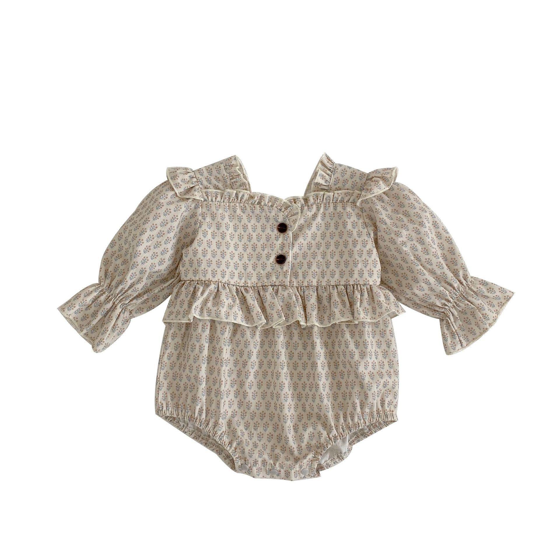 ベビー服 長袖フリル襟ロンパース 小花柄 カバーオール 子供服
