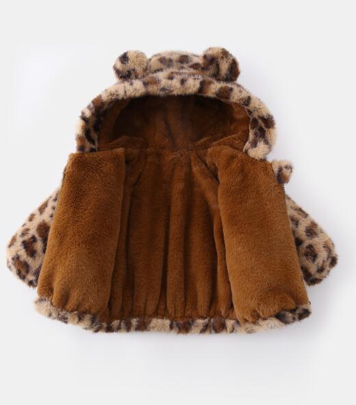 ベビー服 豹柄もこもこフード付きベビーコート