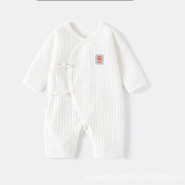 ベビー服 新生児用やわらか縦縞模様カバーオール長袖