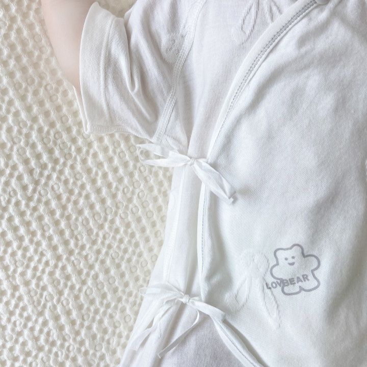 ベビー服 くまさん耳付き帽子と和風打ち合わせ肌着セット