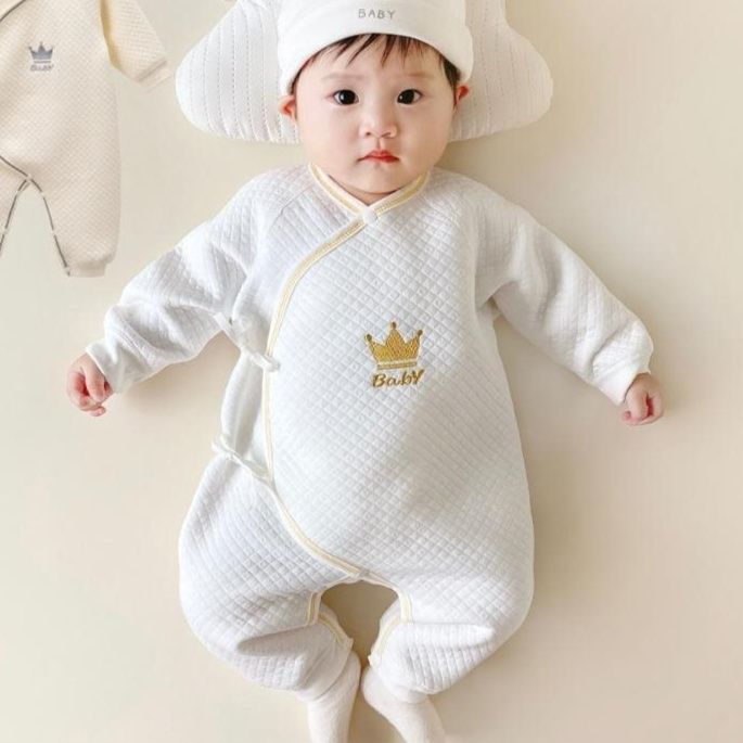 ベビー服 王冠刺繍入りキルティング和風カバーオール