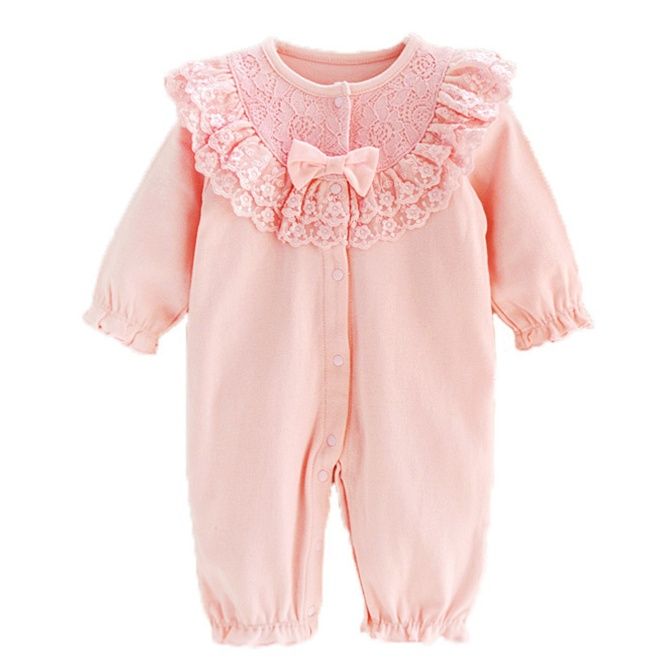 ベビー服 レース襟付き新生児ツーウェイオール帽子セット