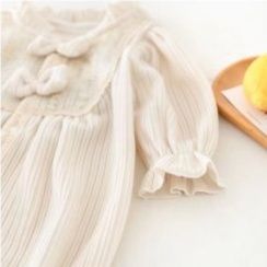 ベビー服 リボン付き縦縞柄長袖新生児カバーオール