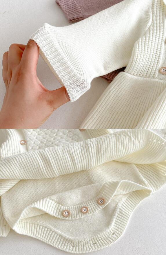 ベビー服 新作ニットロンパース長袖カバーオール襟付き２色展開