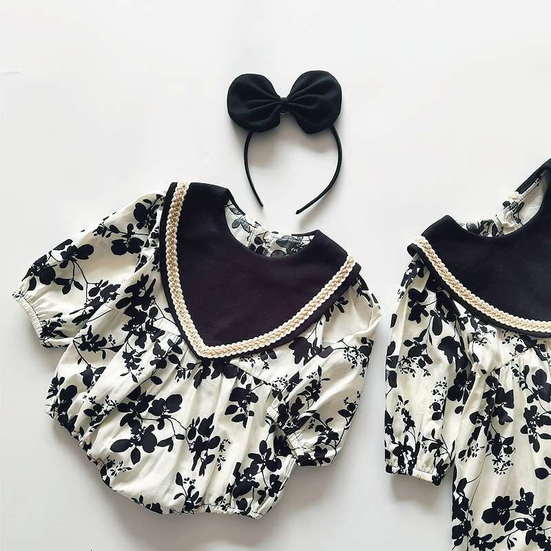 ベビー服  花柄ワンピース風ロンパース
