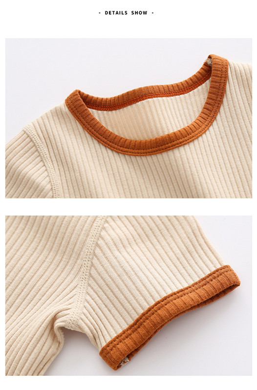 ベビー服 春夏新作 韓国風リブ編みロンパース 赤ちゃん用綿素材